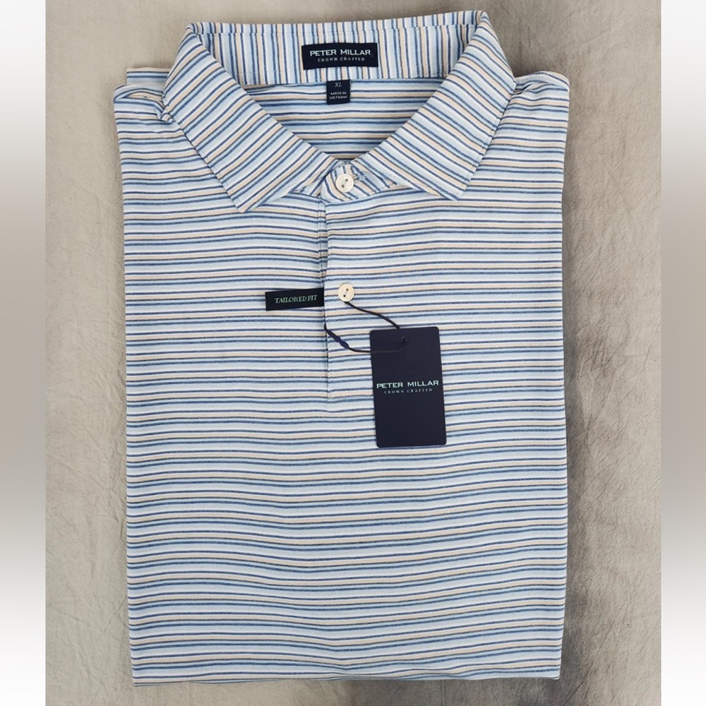 Peter Millar Stripe Performance Jersey Polo MS24XK11E Men's Medium $109